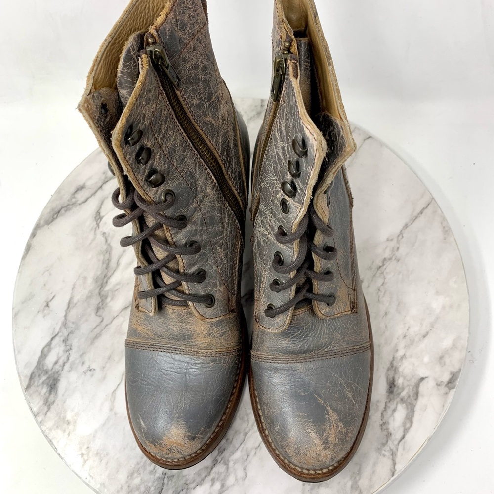 Bed Stu Judgement Distressed Gray Leather Lace Up Boots 9.5 Boho Moto Rugged - Picture 6 of 16